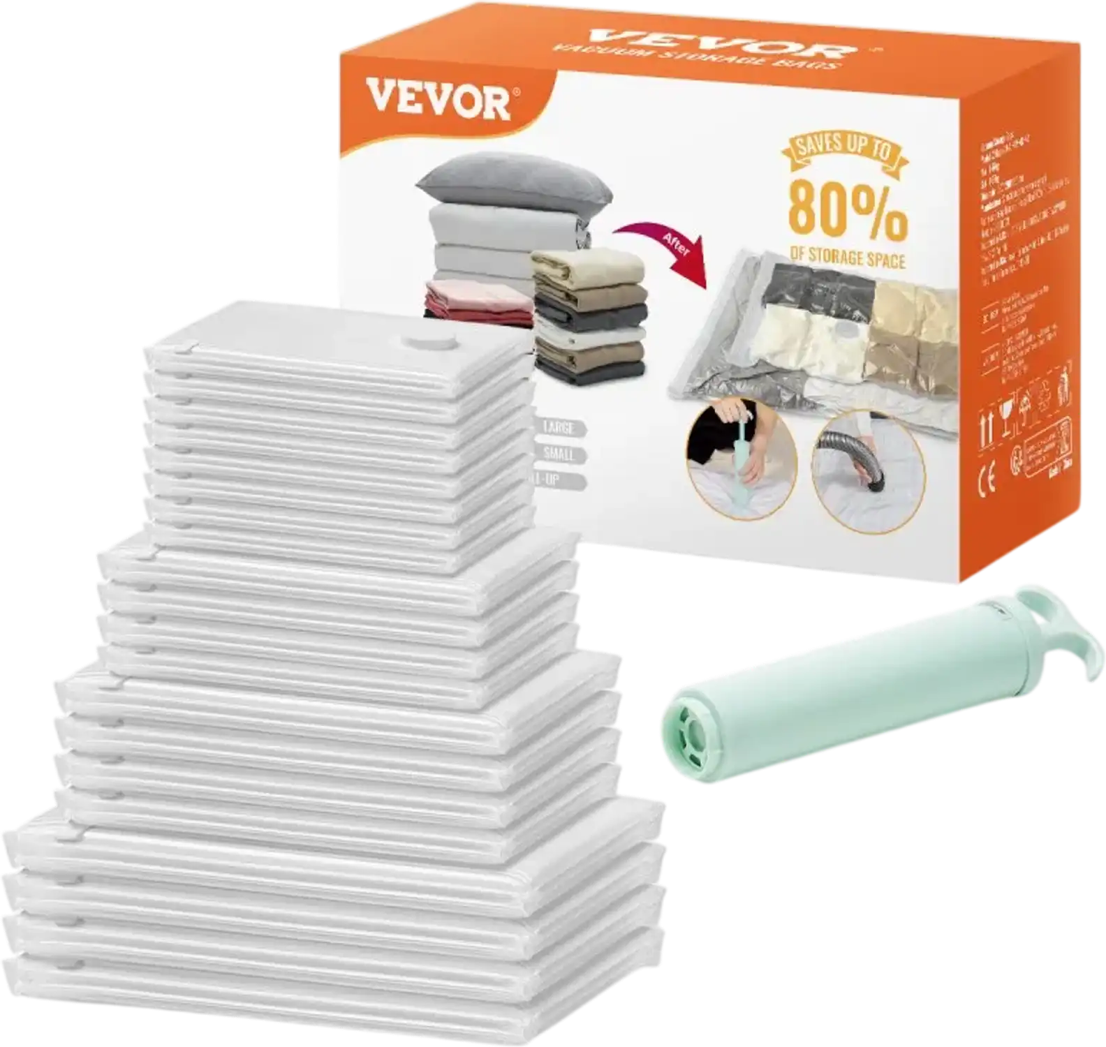 Vevor Vacuum Storage Bags 20-Pack Space Saver Seal Bags with Hand Pump New