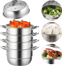 VEVOR Steamer Pot 11in/28cm, 5 Tier Steamer Pot for Cooking with 8.5QT Stock Pot, 3 Vegetable Steamers & 2 Steaming Trays, Food-Grade 304 Stainless Steel Food Steamer Cookware for Gas Electric Stove