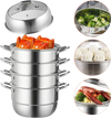 VEVOR Steamer Pot 11.8in/30cm, 5 Tier Steamer Pot for Cooking with 10QT Stock Pot, 3 Vegetable Steamers & 2 Steaming Trays, Food-Grade 304 Stainless Steel Food Steamer Cookware for Gas Electric Stove