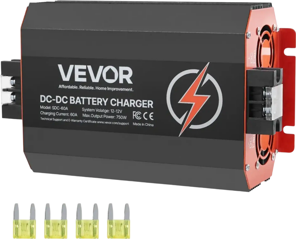 VEVOR 12V 60A DC to DC Battery Charger, 750W, On-Board Battery Charger for Lead-Acid, Lithium, AGM, GEL, and Flooded Batteries, Smart Multi-Stage Charging, for RVs, Commercial Vehicles, Boats, Yachts