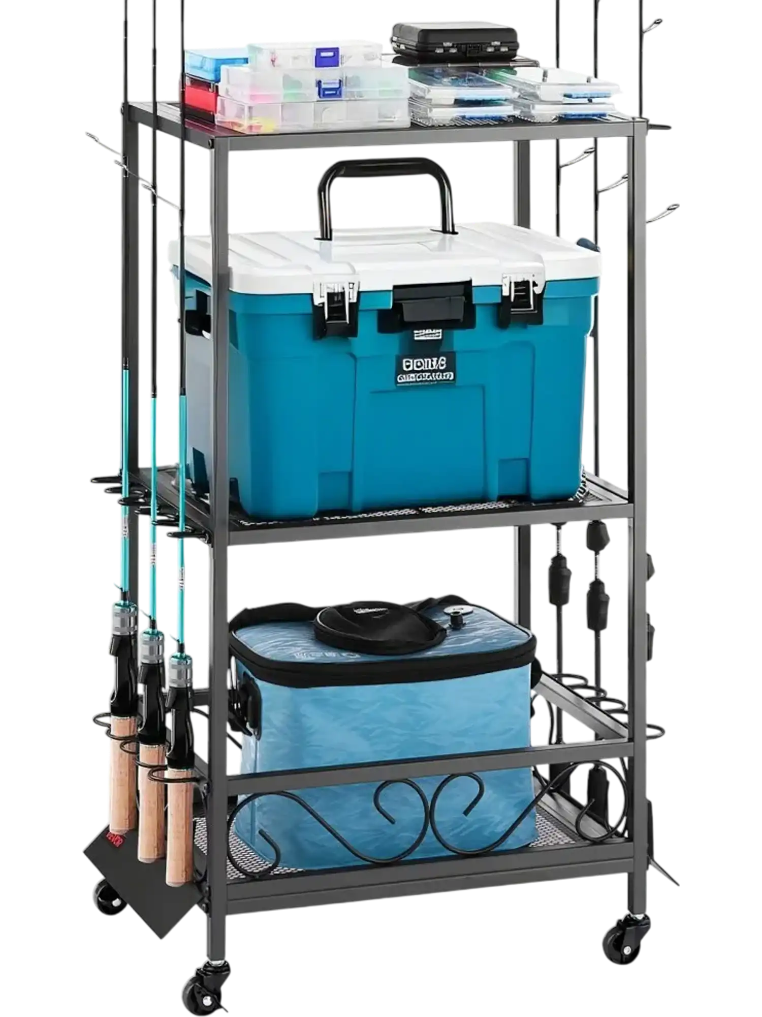 Vevor Fishing Rod Holder Mobile 10-Rod Garage Rack with Wheels New