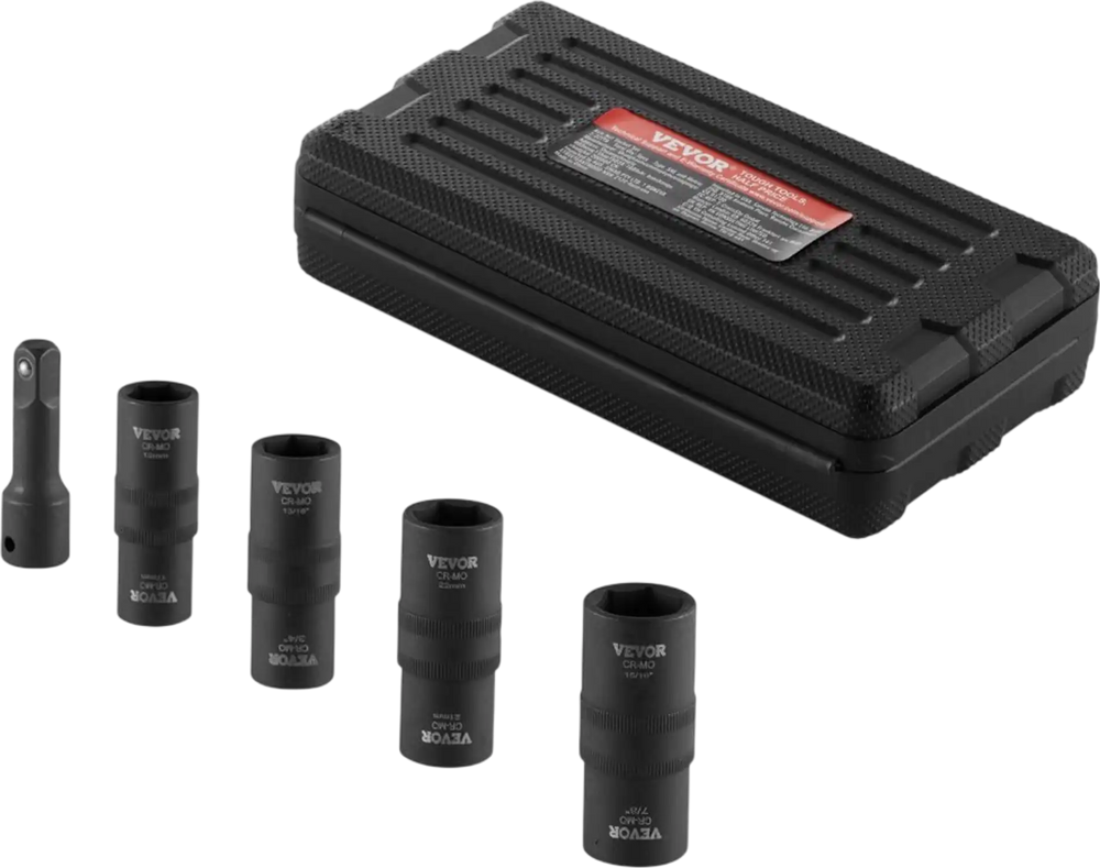 VEVOR Lug Nut Impact Socket Set, 1/2 inch Drive Metric and SAE 6-Point Flip Socket Set, 4 Total Lug Nut Sizes, CR-MO Steel Wheel Socket Set with Storage Case and Extension Bar, for Auto Repair