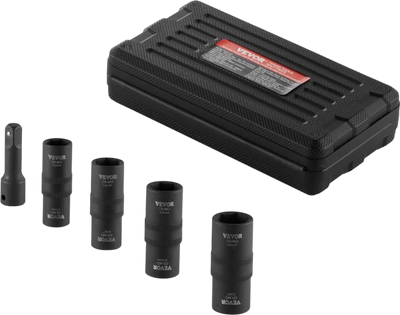 VEVOR Lug Nut Impact Socket Set, 1/2 inch Drive Metric and SAE 6-Point Flip Socket Set, 4 Total Lug Nut Sizes, CR-MO Steel Wheel Socket Set with Storage Case and Extension Bar, for Auto Repair
