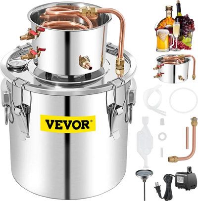 VEVOR Alcohol Still 13.2Gal/50L, Alcohol Distiller with Circulating Pump, Alcohol Still Copper Tube, Whiskey Distilling Kit with Build-In Thermometer, Whiskey Making Kit for DIY Alcohol, Stainless Ste