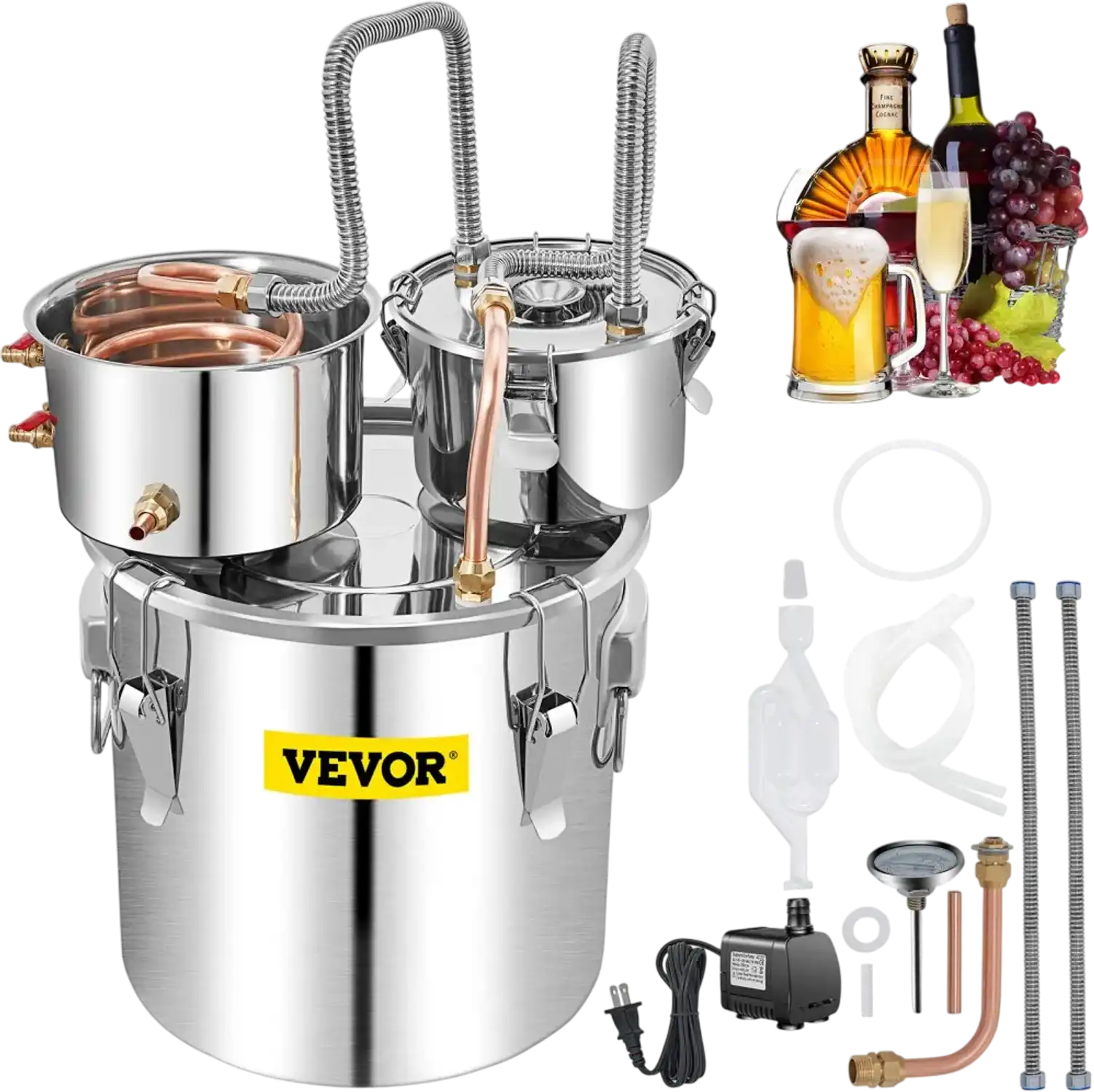 Vevor Alcohol Distiller 13.2 Gal 50 L Stainless Steel Water Distiller with Thumper Keg Pump New