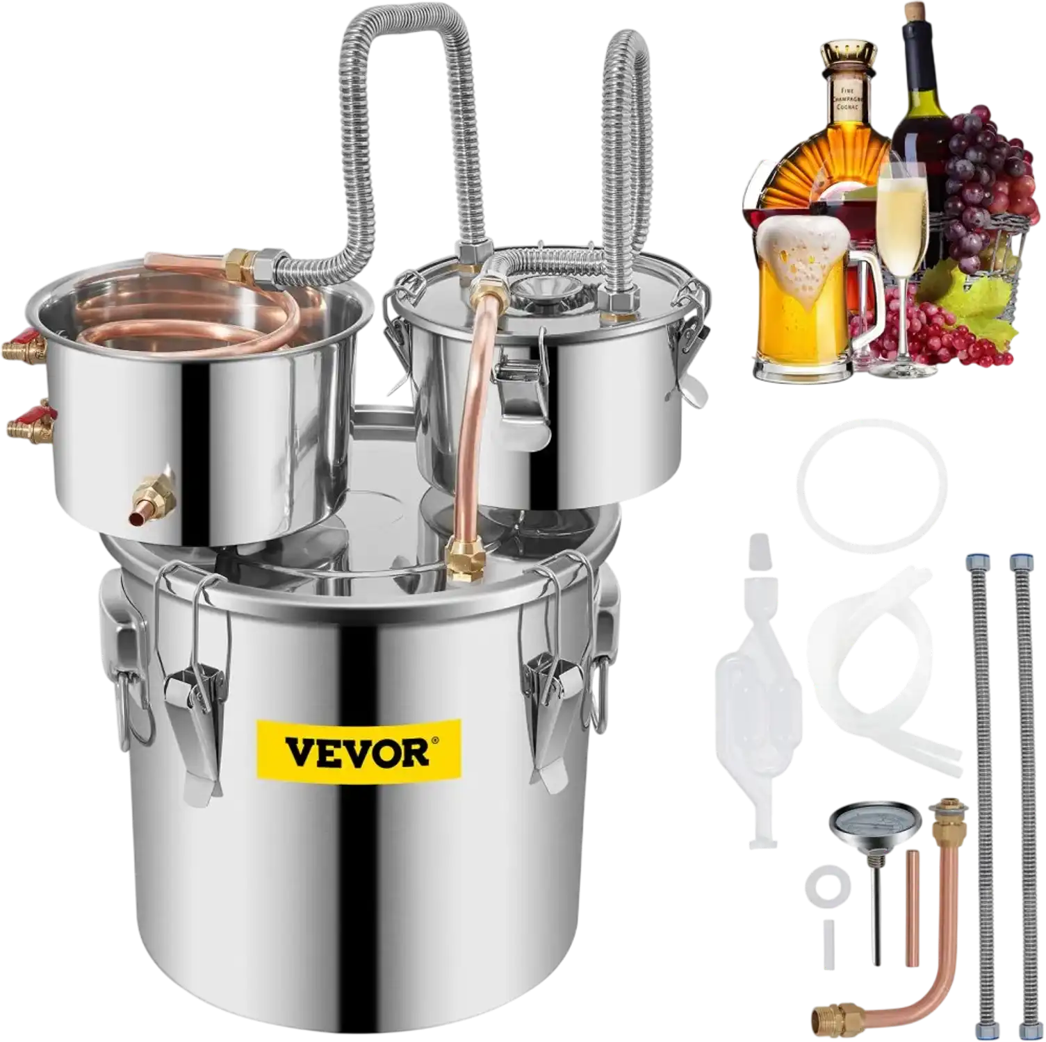 Vevor Alcohol Distiller 3 Gal 12L Stainless Steel Water Distiller with Thumper Keg New