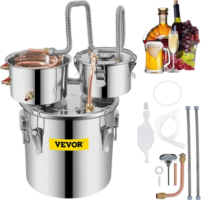 Vevor Alcohol Distiller 3 Gal 12L Stainless Steel Water Distiller with Thumper Keg New