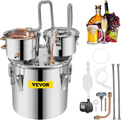 VEVOR Moonshine Still Stainless Steel Water Alcohol Distiller Copper Tube With Circulating Pump Home Brewing Kit Build-in Thermometer for DIY Whisky Wine Brandy Spirits