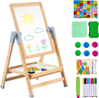 VEVOR Art Easel for Kids, 2-in-1 Wooden Double-Sided Kid's Art Easel with Magnetic Whiteboard & Chalkboard, Adjustable Standing Rotatable Foldable Drawing Board with Painting Accessories for Boy Girl