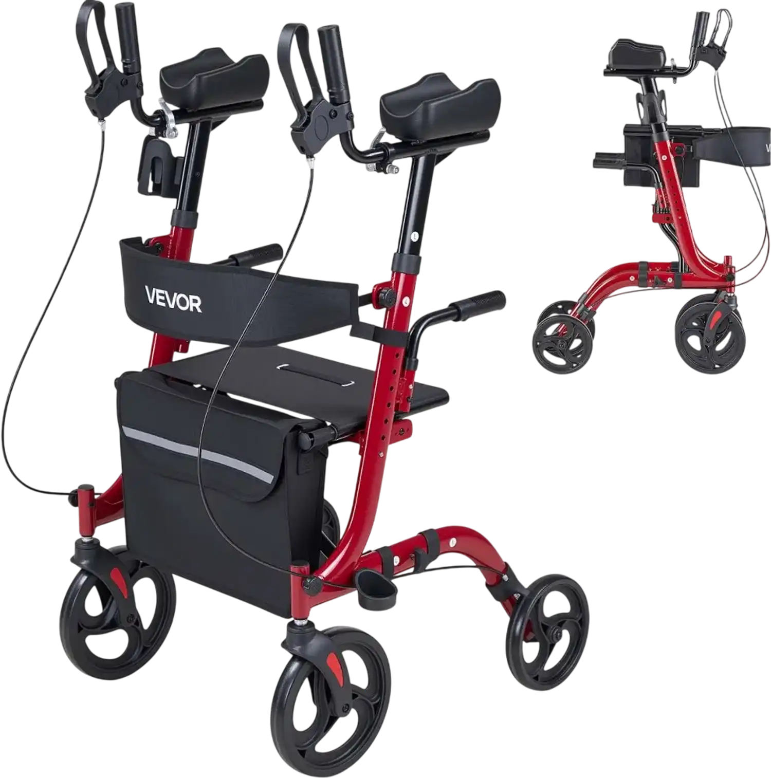 Vevor Rollator Walker Foldable Upright Walker with Seat 300 lbs Red New