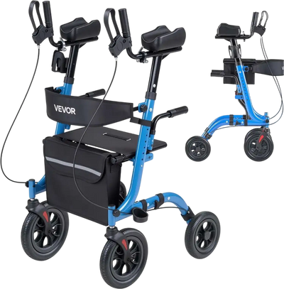 VEVOR Rollator Walker with Seat for Seniors, Foldable Rolling Walker, Lightweight Aluminum Mobility Walking Aid with PU Solid Wheels, Adjustable Handle, Storage Bag, Cup/Cane Holder - Supports 300LBS