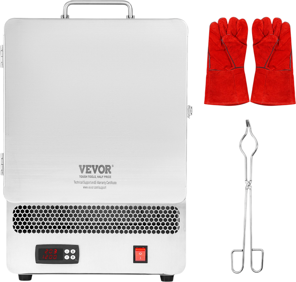 VEVOR Tabletop Kiln Melter, 1500W Electric Kiln, 2192℉ Max Temperature, Precise Control, Stainless Steel, Gold Melting Furnace for Wax Casting, Clay DIY, Metal Tempering, Glazing on Pottery, Silver