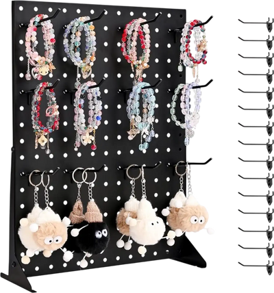 VEVOR Pegboard Display Stand, 17 x 13 Inch Tabletop Pegboard Display Stand with 15 Hooks, Thickened Cold-Rolled Steel Peg Board Panel for Grocery, Retail Store and Jewelry Shop, Black (1 PCS)