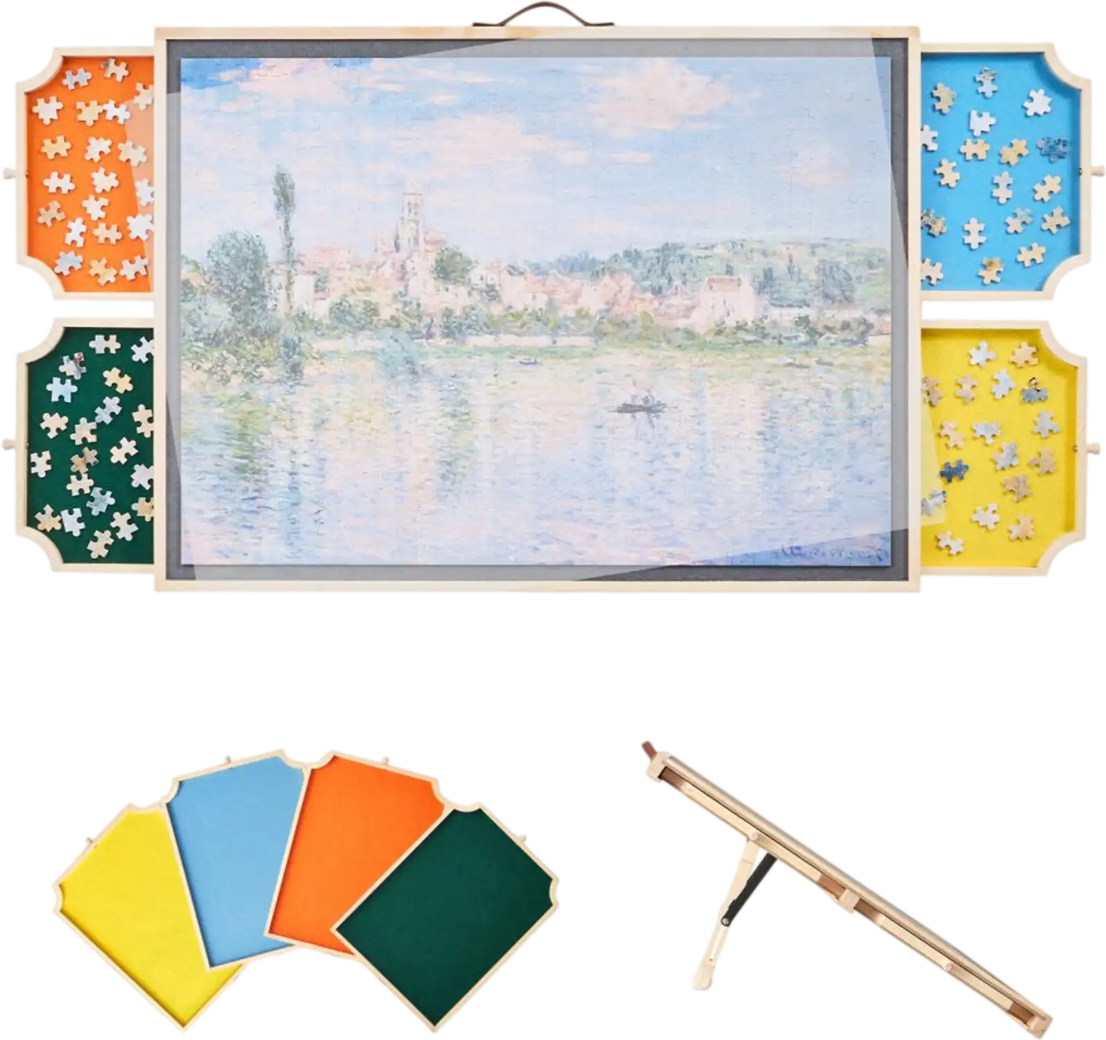 Vevor Puzzle Board Rotating Wooden Puzzle Table with 4 Felt Drawers & Cover 29x21