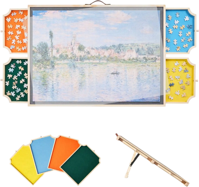 Vevor Puzzle Board Rotating Wooden Puzzle Table with 4 Felt Drawers & Cover 29x21