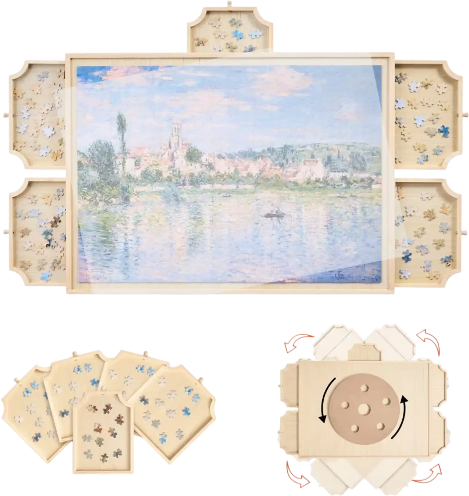 Vevor Puzzle Board 1000 Piece Rotating Wooden Table with 5 Drawers & Cover 29x21