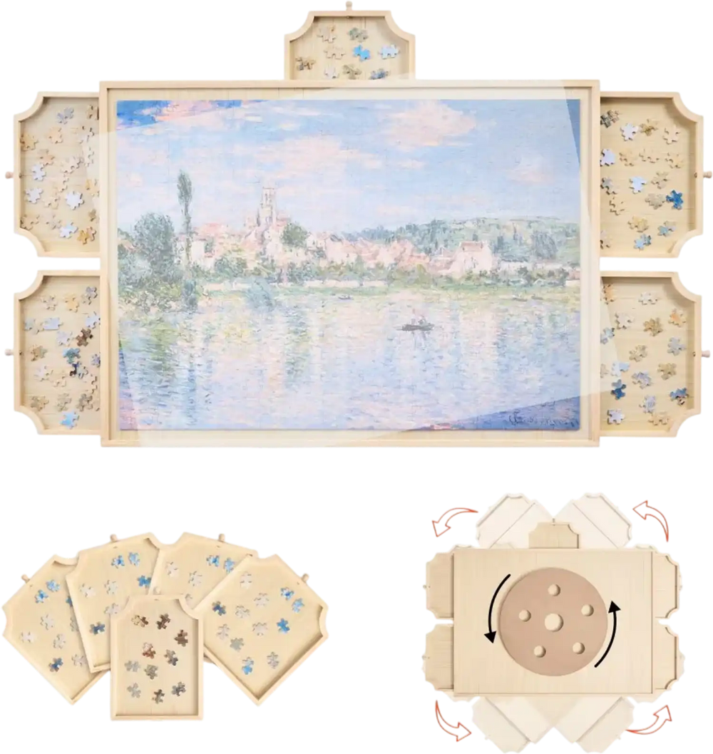 VEVOR 1000 Piece Rotating Puzzle Board with 5 Drawers and Cover, 29x21 in Portable Wooden Table, Jigsaw Puzzle Accessories for Adults, Puzzles Organizer Storage System, Birthday Gift for Mom