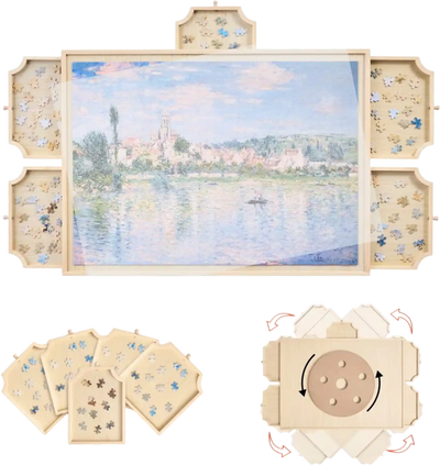 Vevor Puzzle Board 1000 Piece Rotating Wooden Table with 5 Drawers & Cover 29x21