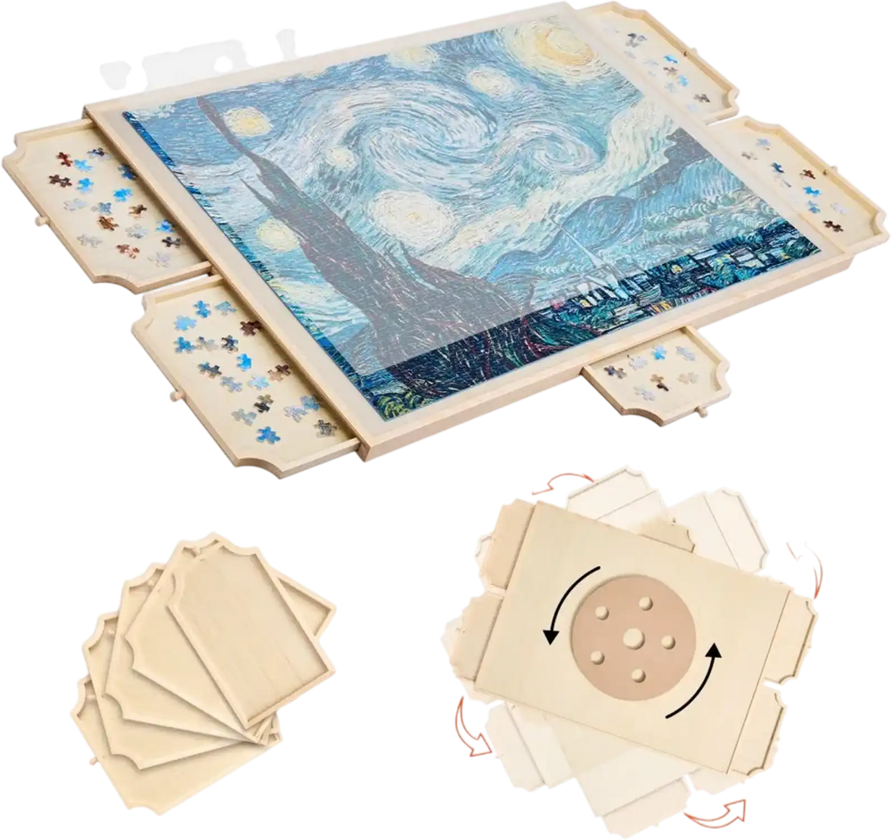 VEVOR 1500 Piece Rotating Puzzle Board with 5 Drawers and Cover, 34x25 inch in Portable Wooden Table, Jigsaw Puzzle Accessories for Adults, Puzzles Organizer Storage System, Birthday Gift for Mom