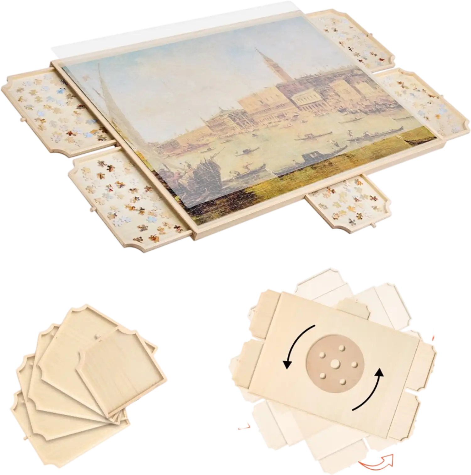 Vevor Puzzle Board 2000 Piece Rotating Wooden Table with 5 Drawers and Cover 40x29