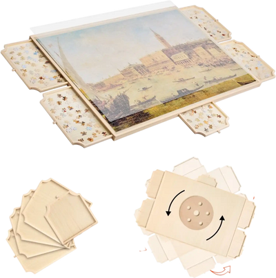 Vevor Puzzle Board 2000 Piece Rotating Wooden Table with 5 Drawers and Cover 40x29