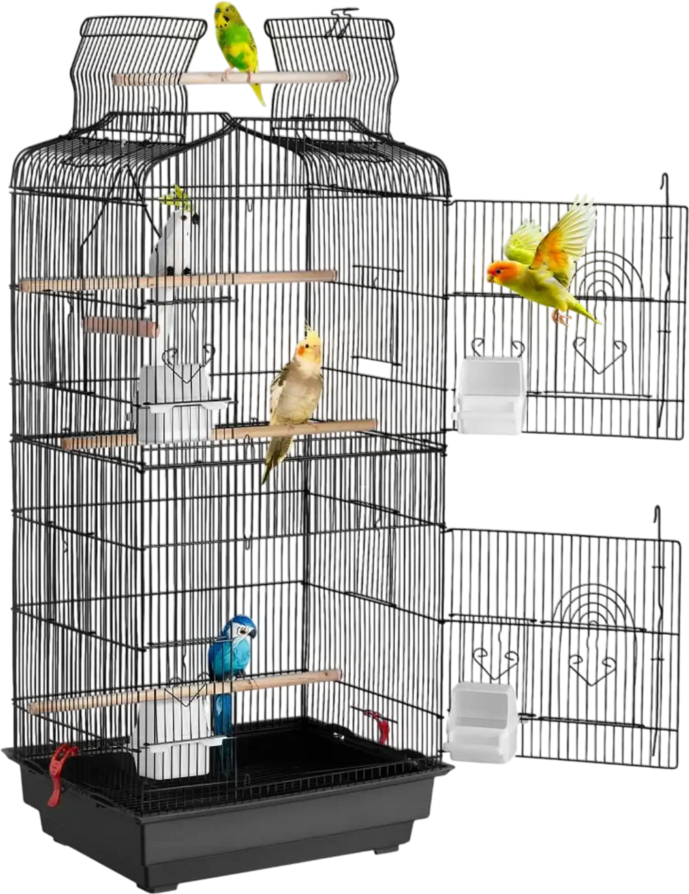VEVOR 41-inch Open Top Large Parrot Bird Cage, Hanging Bird Cage for Parakeets Finches Canaries Lovebirds Cockatiels Budgies Small Quaker Conures Travel Pet Flight Birdcage with Swing and Perch