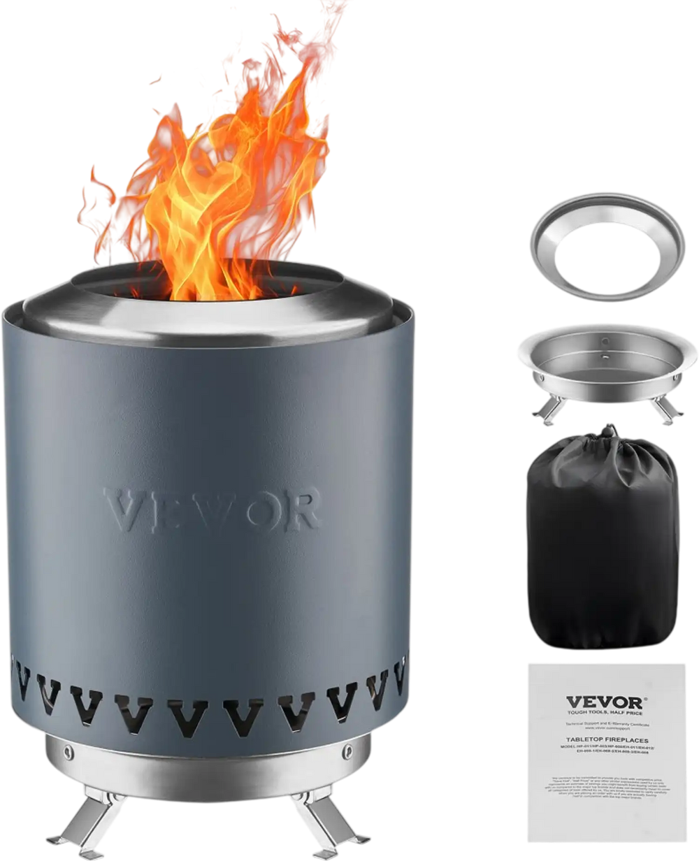 VEVOR Tabletop Fire Pit, 6 inch Stainless Steel Tabletop Fireplace Indoor Outdoor, Portable Rubbing Alcohol Burner Smores Maker,for Camping,Patio with Storage Bag,Cylinder Blue 1.96 lbs