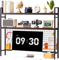 VEVOR Desktop Bookshelf 3-Tier Countertop Storage Hutch with Grid Black, for Computer Desk, Metal Frame and Wooden Shelf, with Non-Slip Feet Pads, Desk Hutch Storage Organizer for Dorm, Home, Office