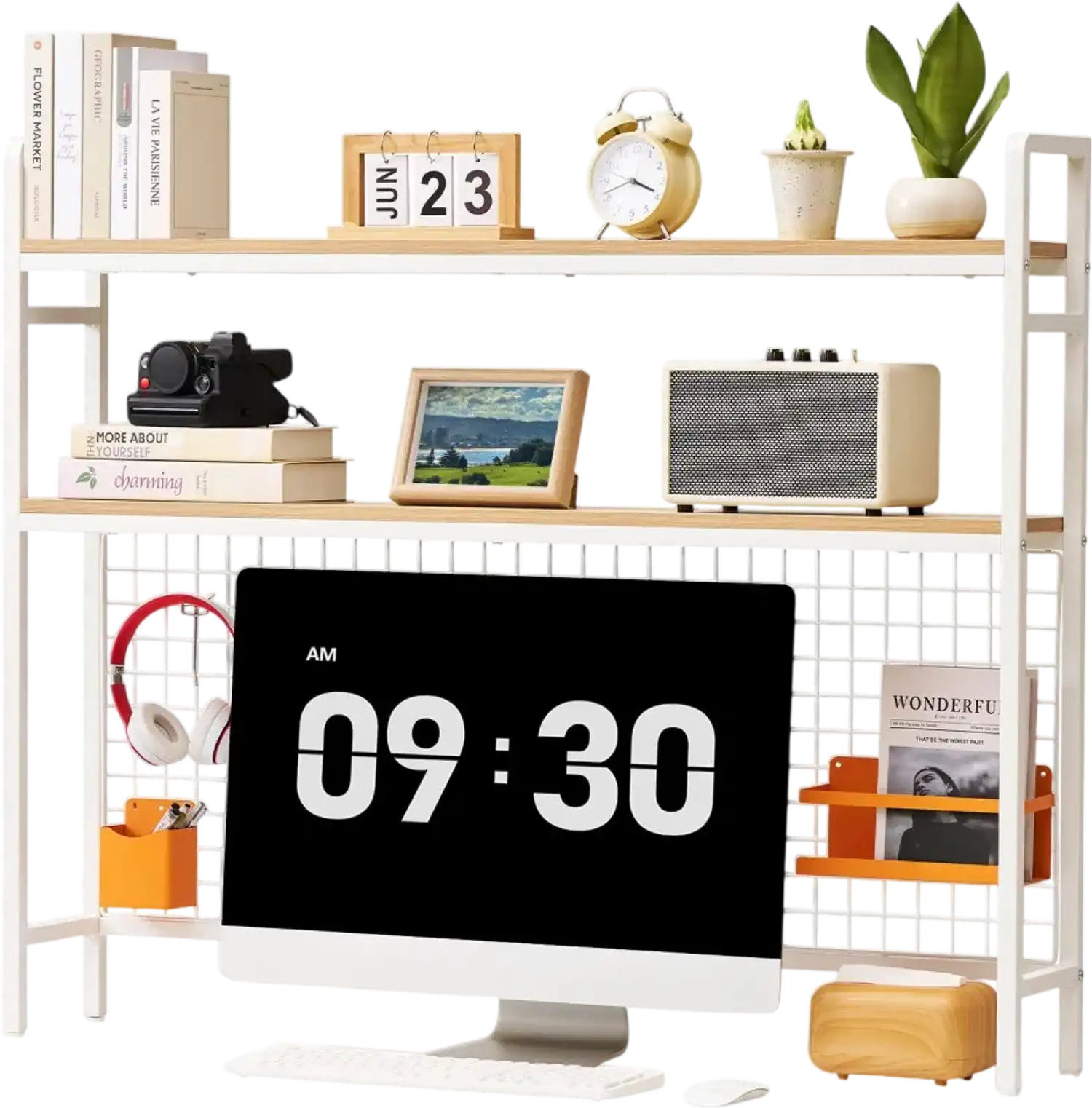 Vevor Desktop Bookshelf 3-Tier Countertop Storage Hutch White New