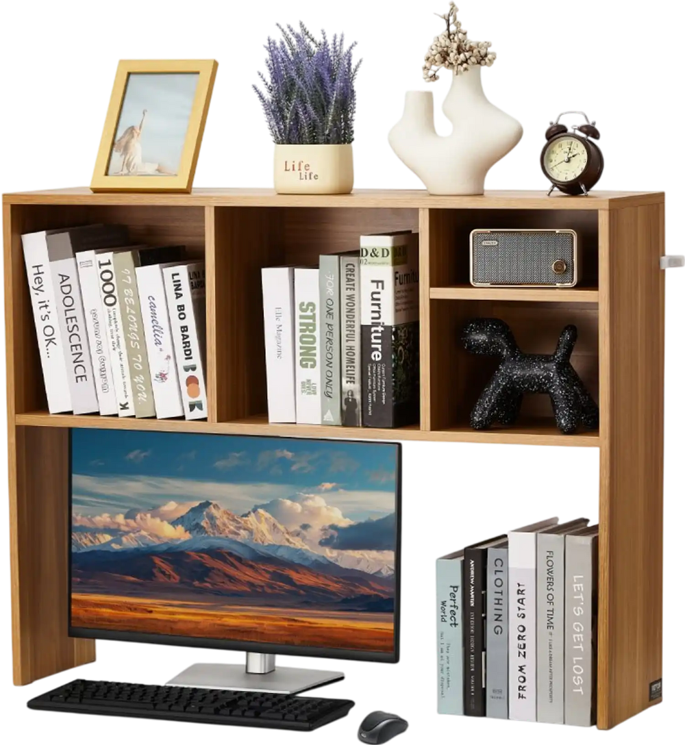 VEVOR Desktop Bookshelf, 1-Tier Wood Desktop Storage Organizer, 37" x 9.4" x 28.7" Office Storage Rack Wood Display Shelf, Desktop Bookshelf Hutch with Anti-Slip Feet Pads, for Office, Home & Dorm