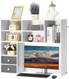 VEVOR Desktop Bookshelf, 3-Tier Desktop Storage Organizer, 37" x 10" x 31.1" Office Storage Rack Wood Display Shelf, Desktop Bookshelf Hutch with Two Fabric Drawers, for Office, Home & Dorm, White