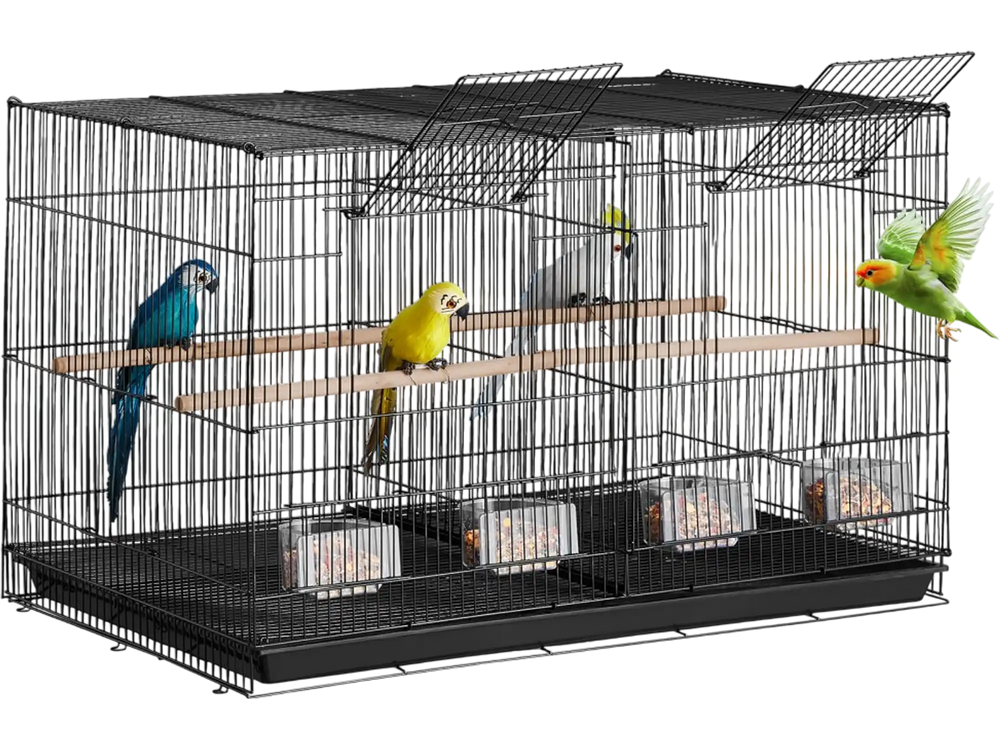 VEVOR 30-inch Flight Bird Cage, Stackable Divided Small Parakeet Cage for Parrots Canaries Cockatiels Lovebirds Finches Budgies Conures Macaws Pet Travel Birdcage with Handle and Perches
