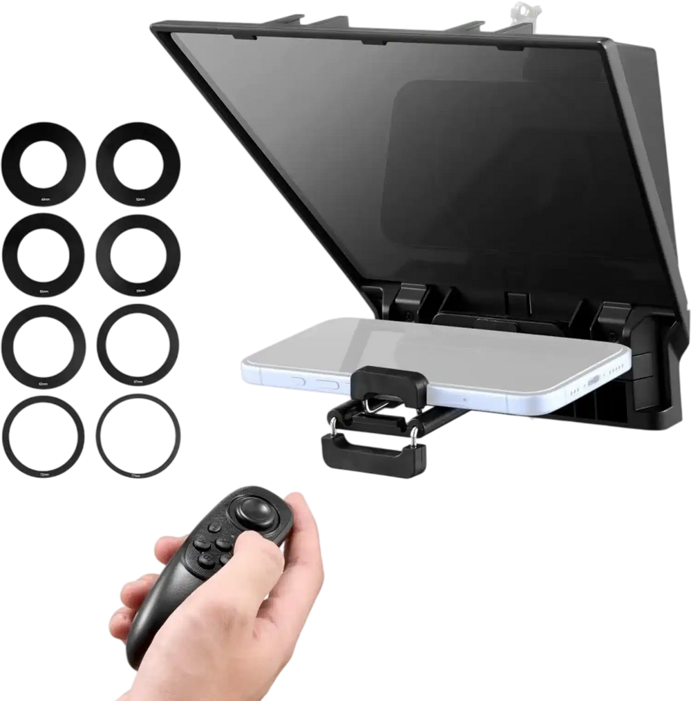 VEVOR Teleprompter, 8" Aluminum Alloy, Desktop Prompter with Adjustable Spectroscope, Remote Control, for YouTube, Twitch, Zoom, Supports DSLR/Webcam/Smartphone, for Video Recording/Live Streaming