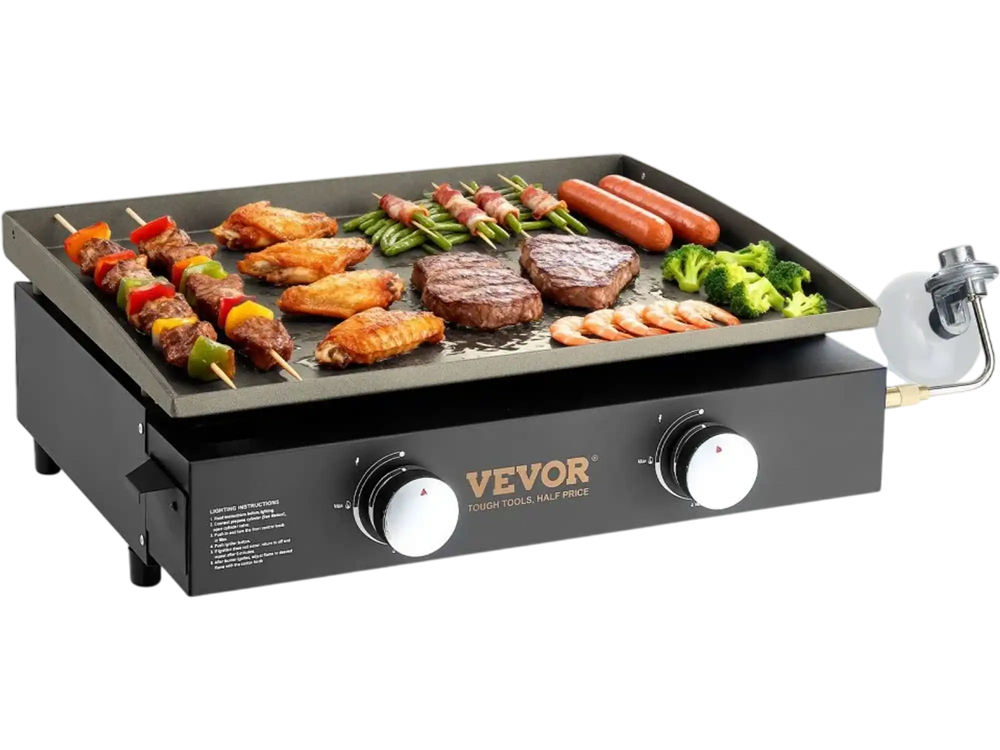 VEVOR Commercial Griddle, 22.4" Heavy Duty Manual Flat Top Griddle, Countertop Gas Grill with Non-Stick Cooking Plate, Countertop Gas Griddle, H-Shaped Burner Restaurant Portable Grill, 13,000 BTU