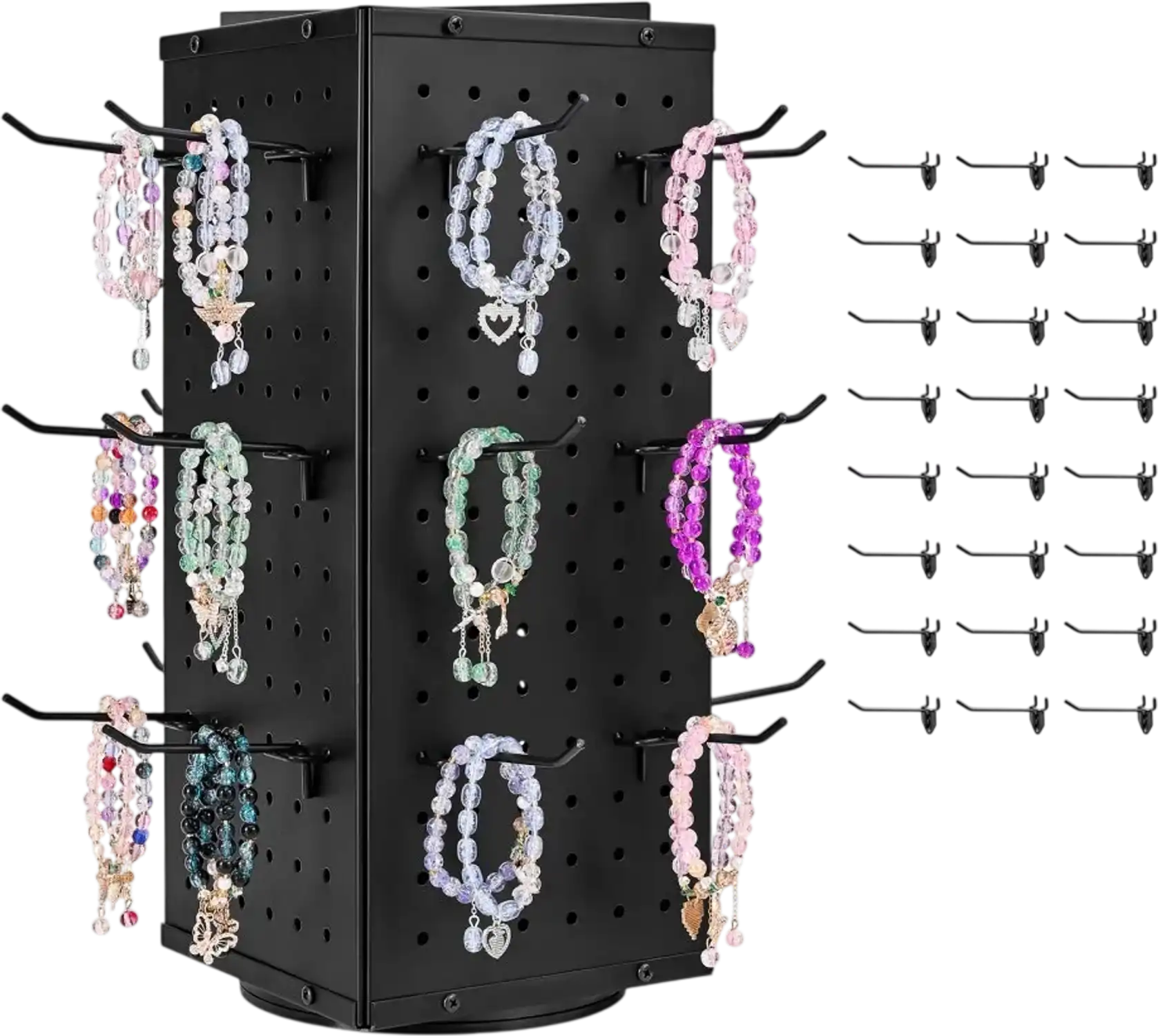 Vevor Pegboard Display Stand Rotating 4-Sided Spinner with 24 Hooks Black New