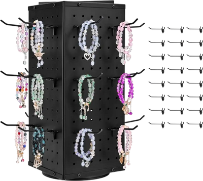Vevor Pegboard Display Stand Rotating 4-Sided Spinner with 24 Hooks Black New