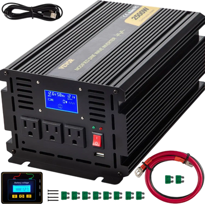 Vevor Power Inverter 2500W Modified Sine Wave DC 12V to AC 120V with LCD Display Remote Controller New