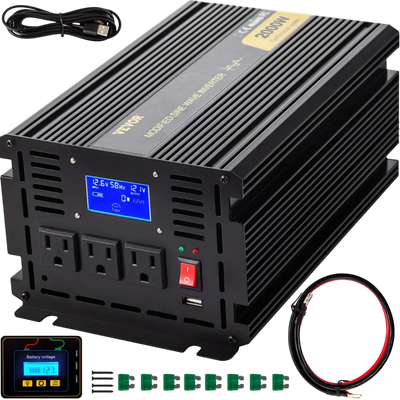 Vevor Power Inverter 2000W Modified Sine Wave DC 12V to AC 120V with LCD Display Remote Controller New