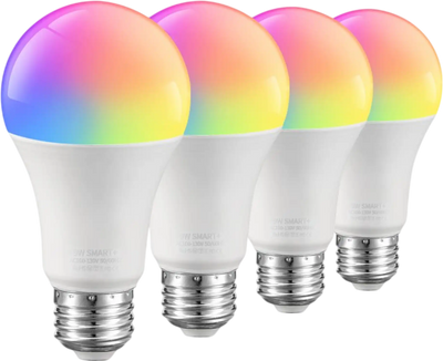 VEVOR Smart Light Bulbs, A19 E26 Smart Bulb That Work with Alexa & Google Assistant, WIFI & Bluetooth LED Light Bulbs with RGB Color Changing, 44 Preset Scenes, Music Sync, No Hub Required, 4 Pack