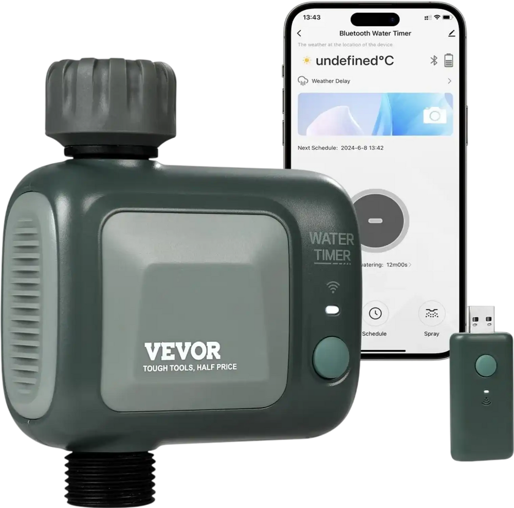 VEVOR WiFi Sprinkler Timer, Single Outlet, Smart Hose Faucet Water Timer with Brass Inlet, APP Control via 2.4Ghz WiFi or Bluetooth, Voice Control with Alexa Google Assistant, IPX6 for Yard Watering
