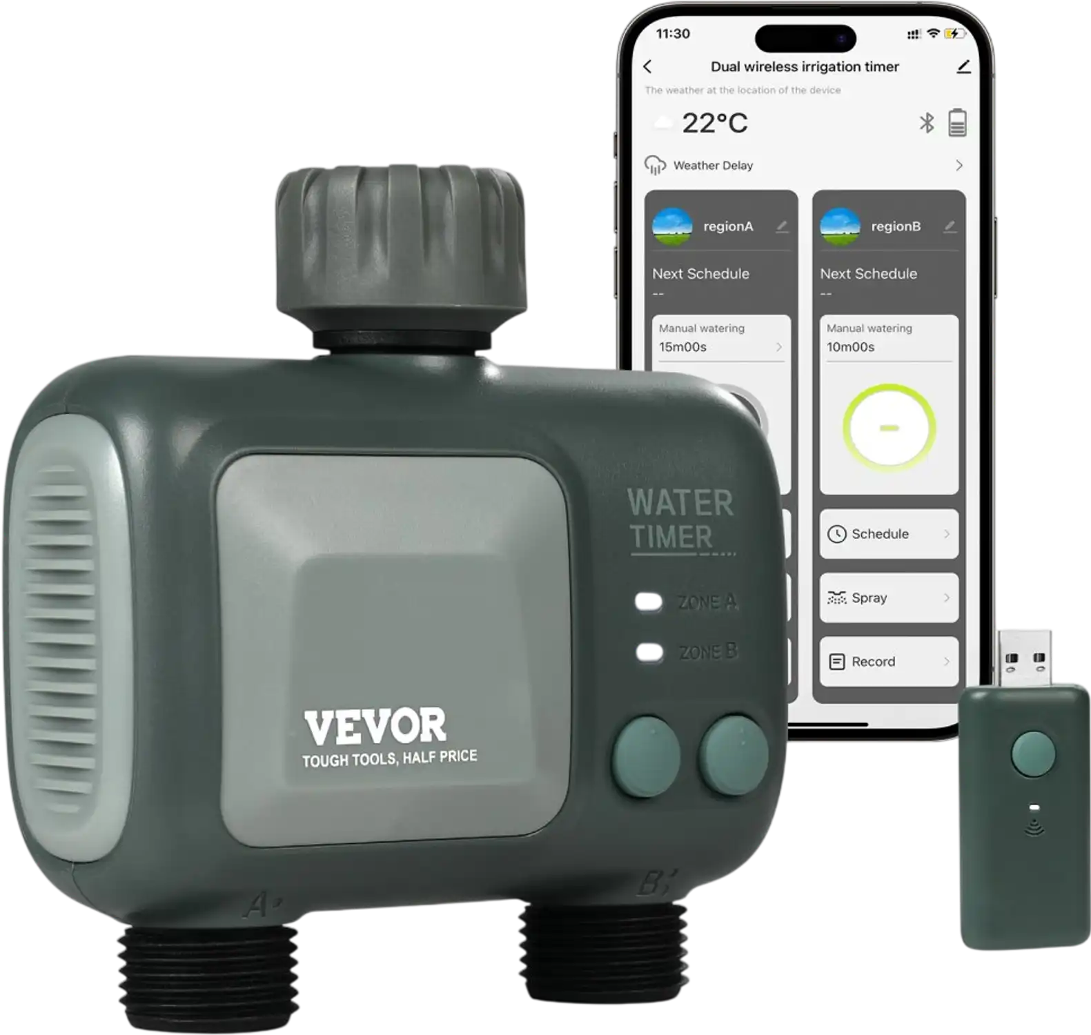 Vevor Sprinkler Timer WiFi Smart Hose Faucet Water Timer 2 Outlets for Yard Watering New