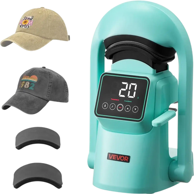 VEVOR Auto Hat Heat Press Machine, with 2pcs Interchangeable Platens, Automatic Open and Release, Touchscreen for Precise Time and Temperature Control, Heat Transfer Printing for Caps, Hats, Green