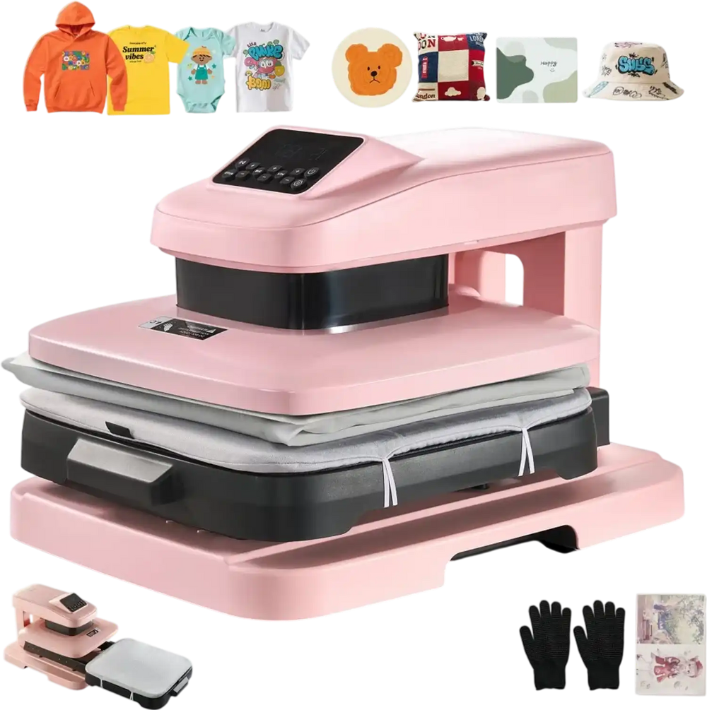 VEVOR Auto Heat Press Machine 15 x 15 inch T-Shirt Press Machine Pink, Auto Release and Adjustable Pressure, Digital Display, Rapid and Even Heating, for Sublimation, Vinyl, Heat Transfer Projects