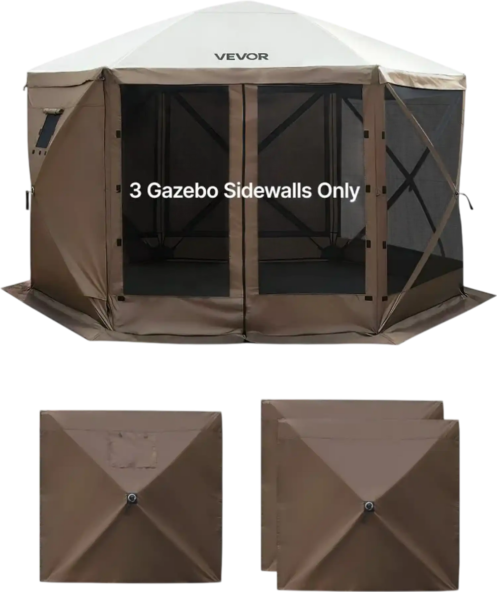 VEVOR Canopy Sidewalls, 5.67 x 4.85 ft, Canopy Tent Walls with Waterproof and Sunlight Protection Layer, One-Sided Window Design, Fit for Outdoor Event Tents, Vendor Booths (3 Sidewalls Only, Brown)