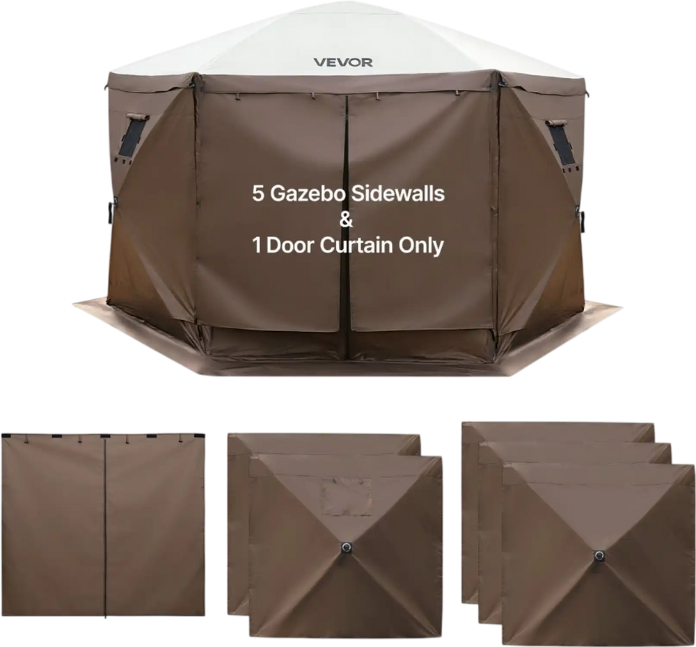 VEVOR Canopy Sidewalls, 5.67 x 4.85 ft, Canopy Tent Walls with Waterproof and Sunlight Protection, 1 Zippered Door & 2 Windows Design for Outdoor Event Tents, Vendor Booths (6 Sidewalls Only, Brown)