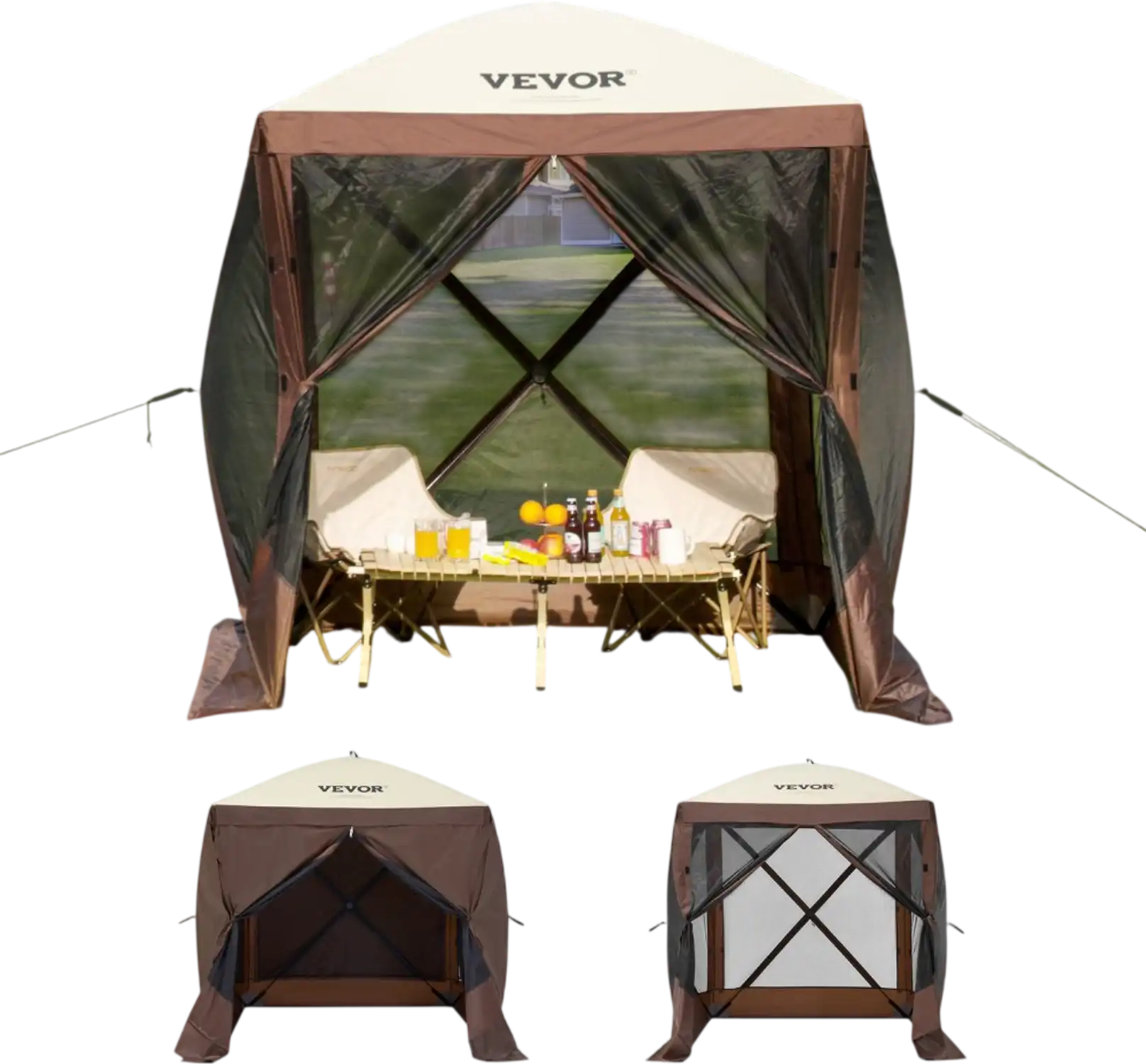 Vevor Canopy Tent 6' x 6' Pop-Up Gazebo Screen Tent Brown New