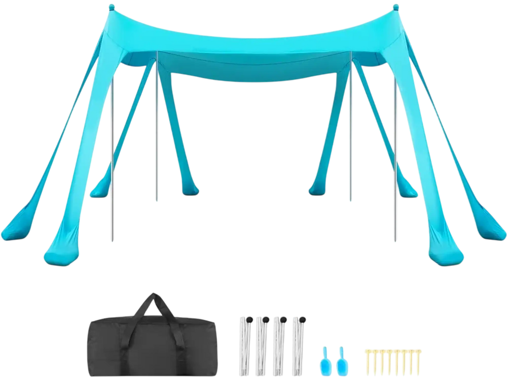 VEVOR Beach Tent Sun Shelter, UPF50+ Sun Protection, 6.6 ft Tall, 10 x 10 ft, Easy Pop Up Beach Canopy with Sandbags, Stability Poles, Sand Shovels, Portable Shade for Family, Camping, Fishing, Green