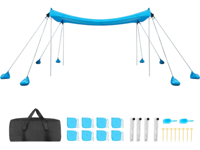 VEVOR Beach Tent Sun Shelter, UPF50+ Sun Protection, 6.6 ft Tall, 10x10 ft, Easy Pop Up Beach Canopy with 8 Sandbags, Stability Poles, Sand Shovels, Portable Shade for Family Outings, Camping, Fishing