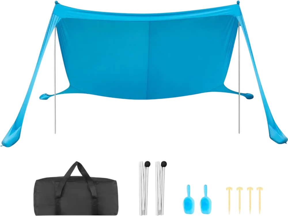 VEVOR Beach Tent Sun Shelter, UPF50+ Sun Protection, 6.6 ft Tall, 11 x 11 ft, Easy Pop Up Beach Canopy with Sandbags, Stability Poles, Sand Shovels, Portable Shade for Family Outings, Camping, Fishing
