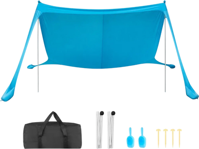 VEVOR Beach Tent Sun Shelter, UPF50+ Sun Protection, 6.6 ft Tall, 11 x 11 ft, Easy Pop Up Beach Canopy with Sandbags, Stability Poles, Sand Shovels, Portable Shade for Family Outings, Camping, Fishing